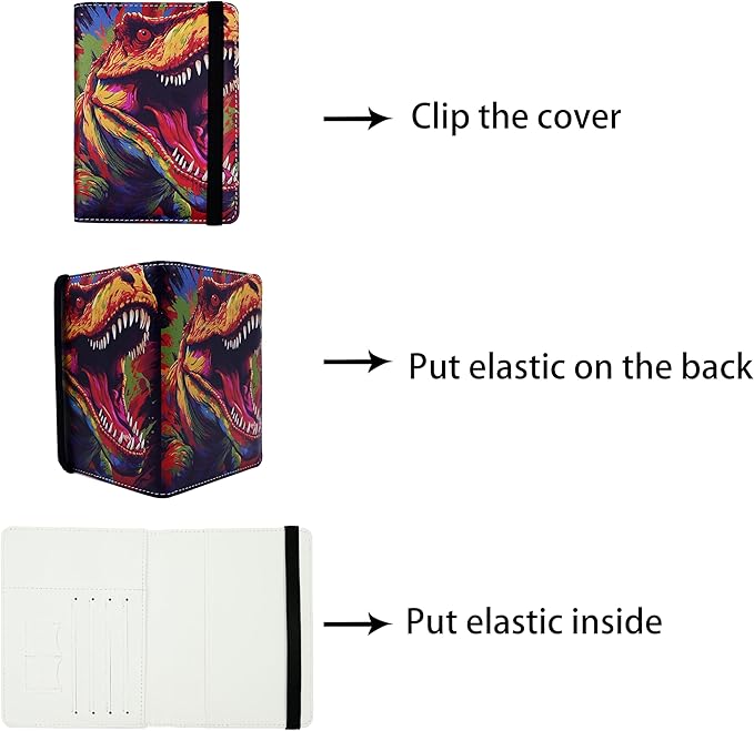 Passport Holder for Women and Men PU Leather Passport Cover for Travel (Colorful Dinosaur)