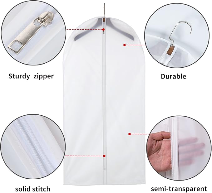 Clear Garment Bags Hanging Clothes Bags (Set of 12) for Closet Storage Plastic Bag with Zipper for Suit, Sweaters Travel Laundry Wardrobe Closet Garment Dust Cover Bags - 24'' x 48''/12 Pack