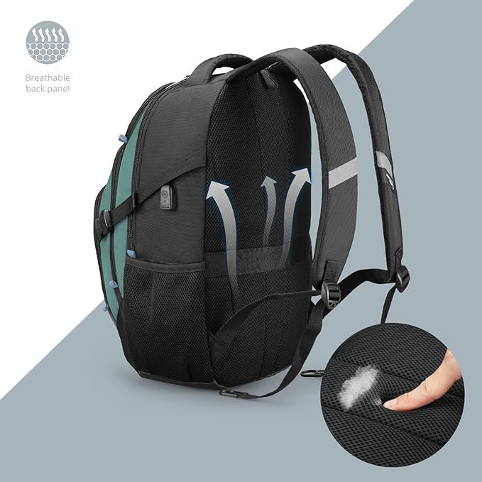 Swissdigital Design Laptop Backpack with USB Charging Port, TSA Travel Backpack Fits 15.6 inches Computer, 31L College School Backpack for Men, Lake Green/Black | SD803