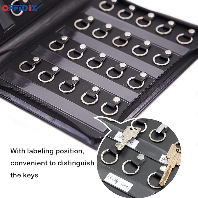 OFFIDIX Large Zippered Key Case,Leather Portable Key Cabinet, 40 Key Hooks Key Organizer,Manager & Landlord Key Holder,Suitable for Real Estate Sales,Hotel Executives, Car Service