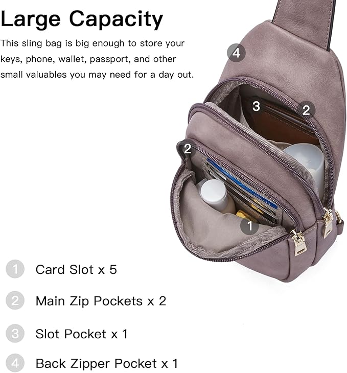 Telena Small Sling Bag for Women Leather Crossbody Fanny Packs Chest Bag for Women