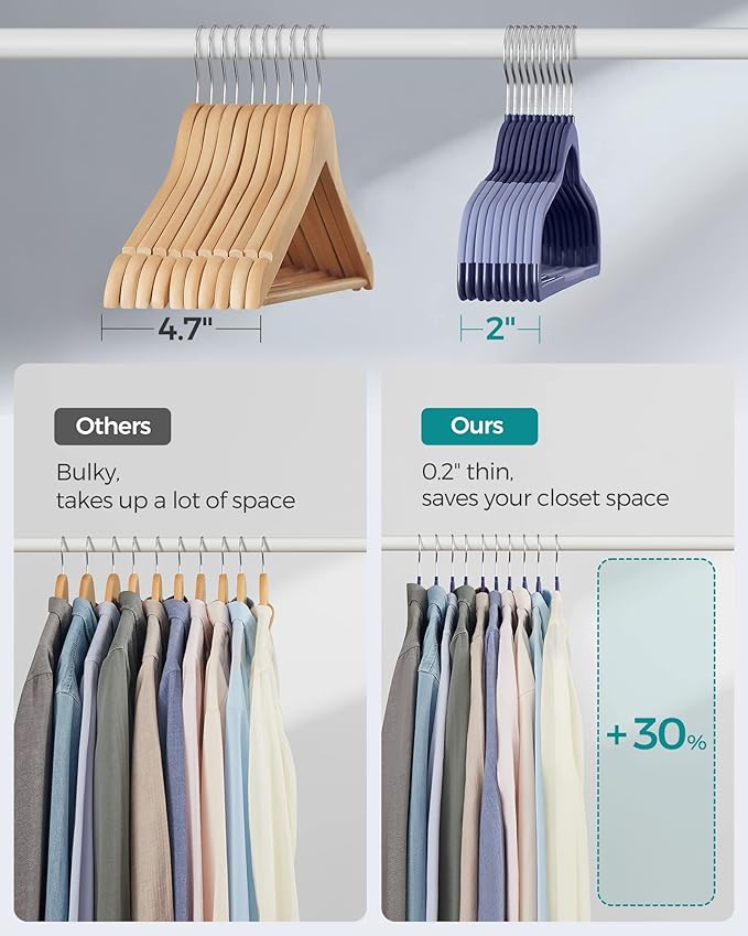 SONGMICS Clothes Hangers, Pack of 50 Plastic Coat Hangers, Space-Saving, Dark Blue Ash and Light Blue Ash UCRP050C05