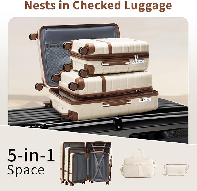 Luggage Sets 3 Piece with TSA Lock Hardside PC+ABS Carry On Suitcase with YKK Zippers Lightweight Rolling Travel Luggage Sets with Spinner Wheels (Purple, 5 piece sets（20/24/28/DB/TB）)