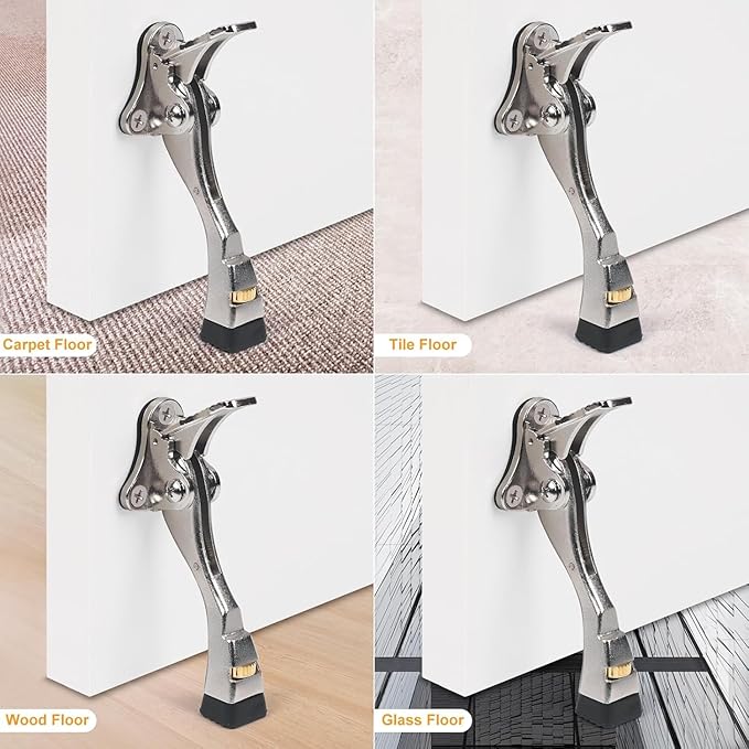 6 Packs Heavy Duty Kickdown Door Stopper, One Touch Adjustable Kickdown Door Stop for Heavy Doors, 4 in Metal Door Kickstand with Rubber Tip & Wall Protectors for Wide Doors