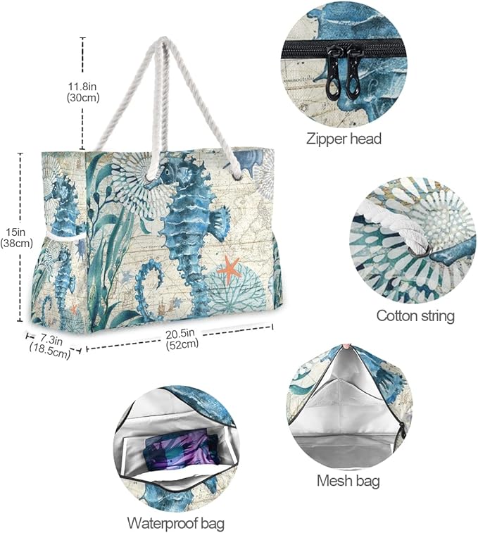 senya Large Beach Bags Totes Canvas Tote Shoulder Bag Soft Wave Water Resistant Bags for Gym Travel Daily Ocean