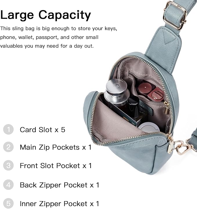 Telena Small Sling Bag for Women Leather Crossbody Fanny Packs Chest Bag for Women