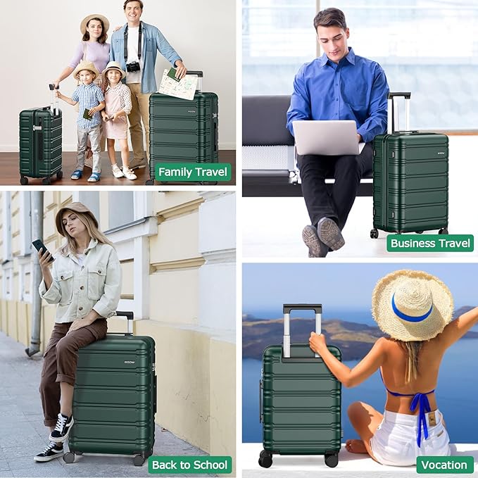 BEOW Luggage Sets 3 Piece For Men Women Expandable Hard Sided Suitcase Sets 3 Pcs With Durable Spinner Wheels Lightweight Zipper Luggage With TSA Lock Travel Luggage Set ArmyGreen 20/24/28 Inch