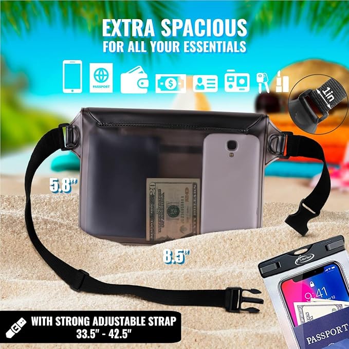 AiRunTech Waterproof Fanny Pack,Waterproof Phone Pouch for iPhone 15 14 13 12 11 Pro Max,IPX8 Waterproof Dry Bag for Snorkeling Beach Cruise Kayaking Pool Swimming(Two Phone Cases+Two Waist Bags Set)