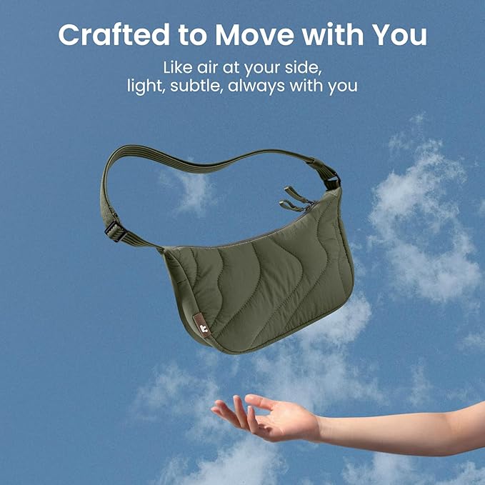 tomtoc 3.5L Puffer Sling Crossbody Bag for Women Trendy, Nylon Quilted Crescent Shoulder Bag Purses for Cellphone and Daily Essentials, Puffy Travel Hobo Handbag with Adjustable Strap & Inner Pockets