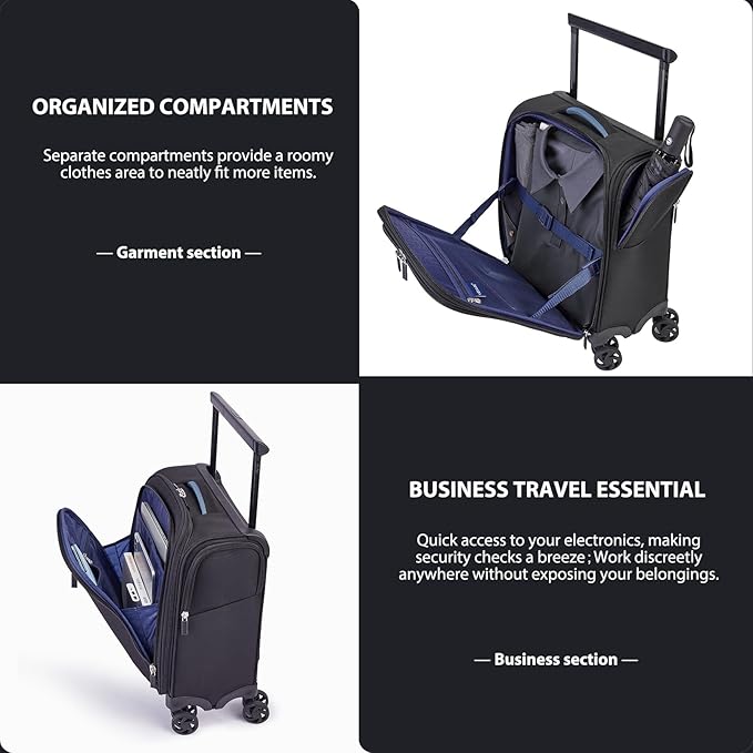 Verage Carry On Luggage with Wheels, 15 Inch Underseat Spinner Luggage Pro, Underseat Personal Item Travel Bag for Men and Women, Carry On Bags for Airplanes, Black