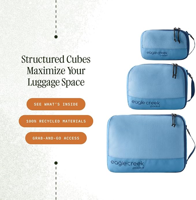 Eagle Creek Pack-It Reveal Cube Set - Packing Cubes for Compartmentalizing Luggage - Durable - Ultra-Lightweight - Water-Resistant - Easy Grab Zipper Pull - Mesh Windows - Blue Dawn - XS/S/M