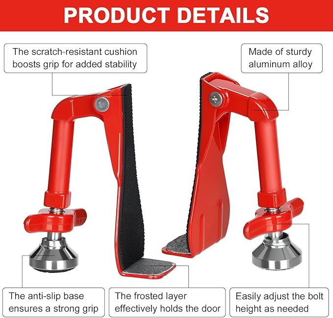 Portable Door Stopper Door Lock for Travel Anti Theft Door Blocker, Security Door Stoppers for Bottom of Door, No Drill Safety Doors Stopper Hotel Door Locks for Travelers Security (Red)