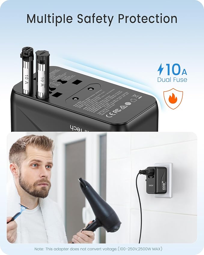 LENCENT Universal Travel Adapter, 100W GaN3 International Adaptor with 2 QC4.0 USB-A+2 PD3.0 Type-C PPS Fast Charging, Worldwide Wall Charger for iPhone,Samsung,Laptop, Plug Adapter USA/UK/EU/AU Black