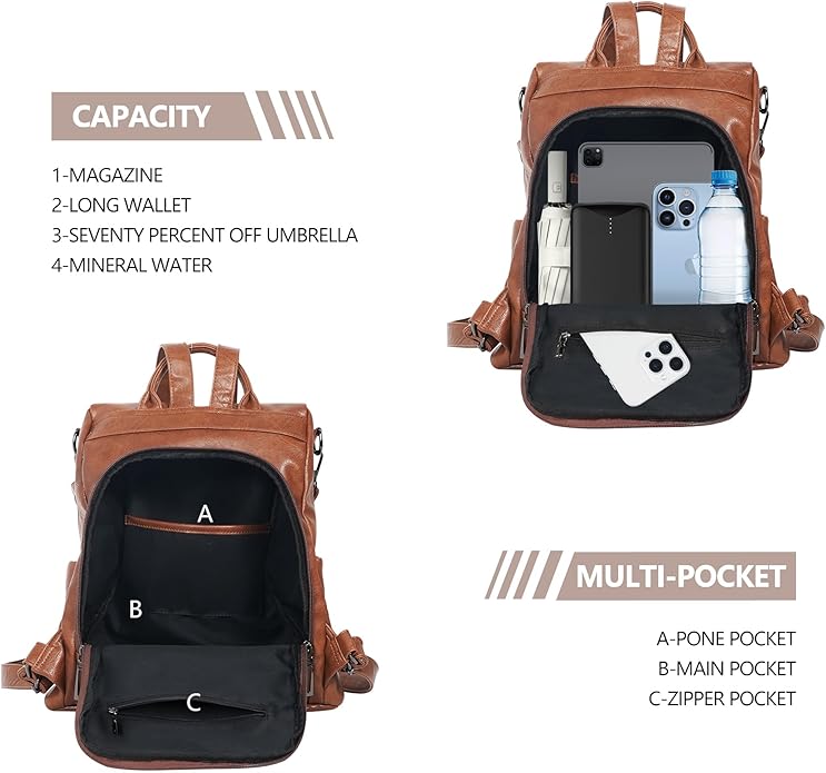 Women Backpack Purse PU Leather Anti-theft Casual Shoulder Bag Fashion Ladies Satchel Bags