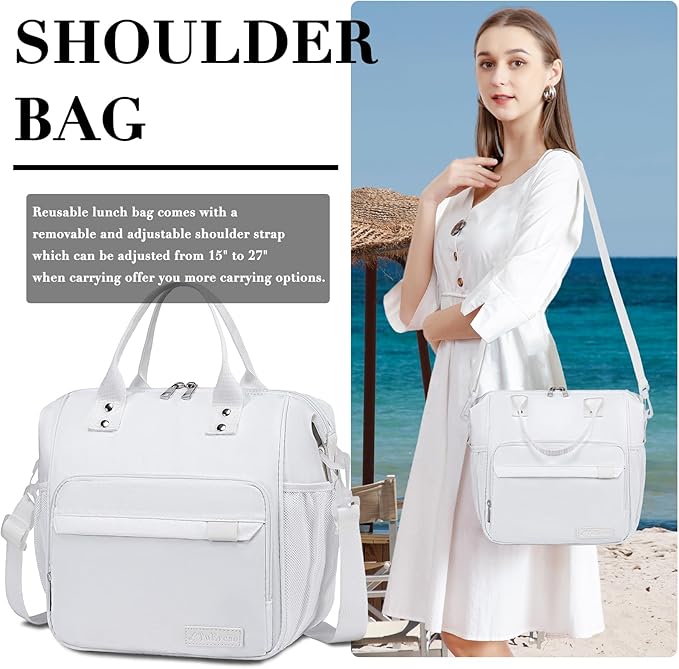 TuErCao White Lunch Bag Fits Bento Boxes, Snack and Foods, Cooler Bags Insulated Lunch Box for Women for Work