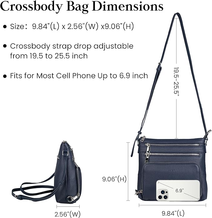 befen Genuine Leather Crossbody Bags for Women, Lightweight Medium Anti-Theft Shoulder Purse with Built in RFID Wallet