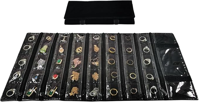 Travel Jewelry Roll Bag Portable Organizer Pouch With Grids&PVC Cover Storage Bags for Necklace, Bracelet, Bracelet,Ring, Badge, Pendant