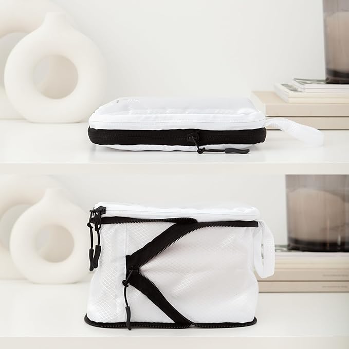 8 Piece Compression Packing Cubes Set - Double Capacity Design for Travel - Small, Medium & Large Sizes - Carry-On Suitcase Organizer Bags (White)