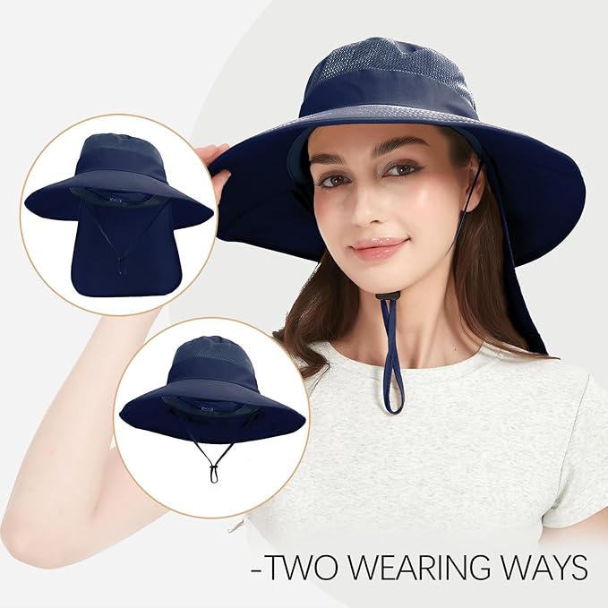 Fishing Hat Breathable Wide Brim Sun Hats with Neck Flap Bucket Hat Outdoor Safari Hat for Men Women UPF 50+ Sun Protection