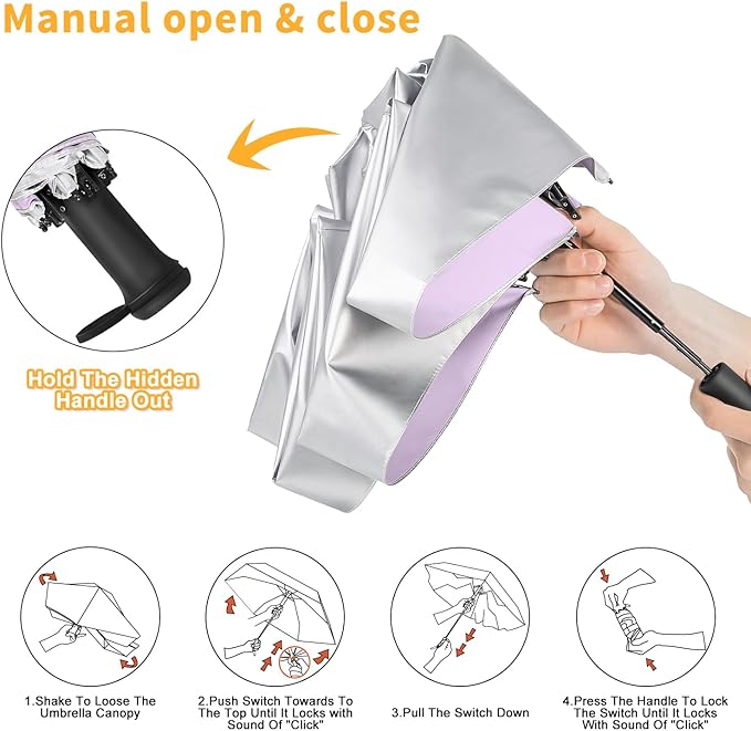 Mini Travel Umbrella - UPF 50+ Sun Protection Compact Manual Open Small Sun Umbrella
