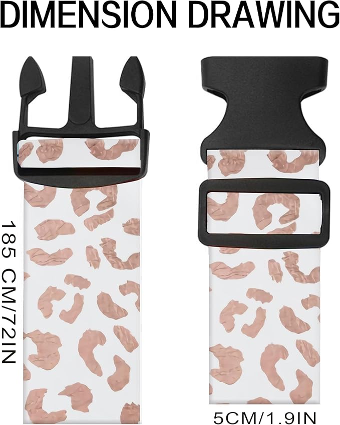 Luggage Straps for Suitcases, Adjustable Travel Belt, Durable Wide Luggage Strap, Cute Suitcase Strap Identifiers with Buckle, Bag Straps for Luggage, White Pink Leopard