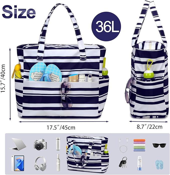 Waterproof Beach Tote Pool Bags for Women Ladies Extra Large Gym Tote Carry On Bag With Wet Compartment for Weekender Travel