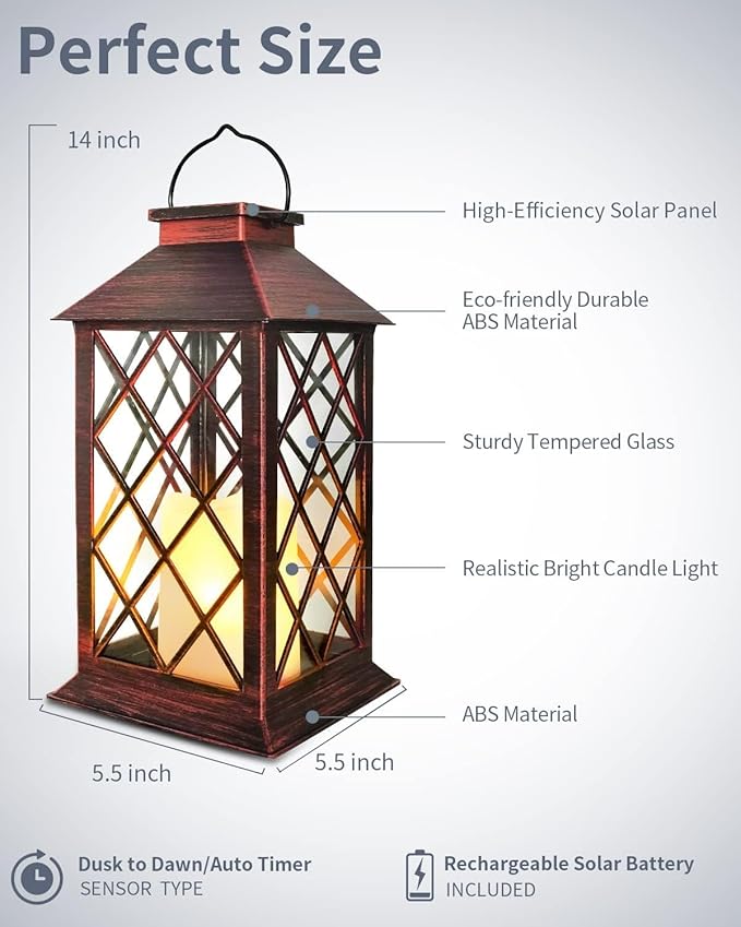 SHYMERY Solar Lanterns, Hanging Outdoor Lantern with Lasts 2X Longer LED Flickering Flameless Candles, Waterproof Outdoor Garden Lanterns Decorative for Patio, Porch,Deck, Yard, Table Decor 2 Pack