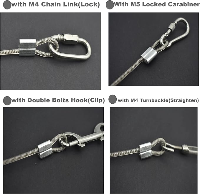 5 Pcs 5mm Wire 24 inch Vinyl Coated Stainless Steel Cable with Loops Short Wire Rope Lanyard Lock Security Chain Link for Outdoor Gates, Clear(5mm x 24inch)