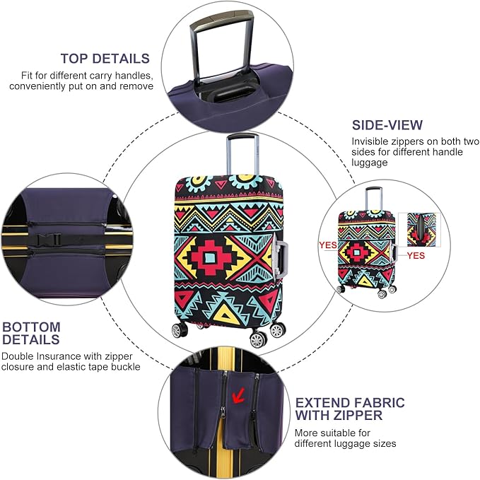 7-Mi Travel Luggage Cover Elastic Sleeve 22"-24" Anti-Scratch Suitcase Protector Cover Size M, Bohemia