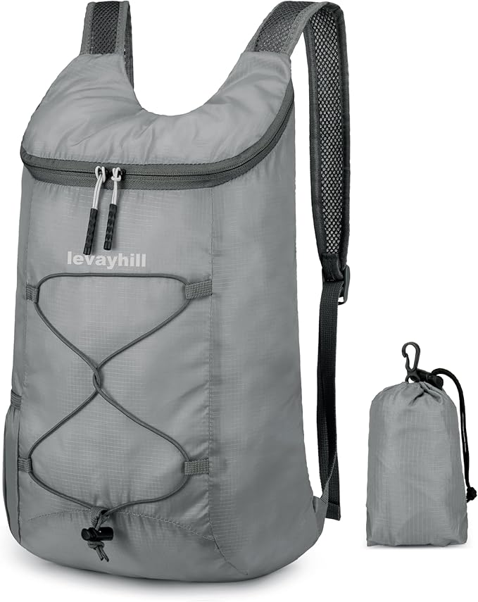 16L Hiking Daypack Lightweight Foldable Travel Backpack Water Repellent Camping Outdoor Packable Easy Carry-on Bag (Gray)