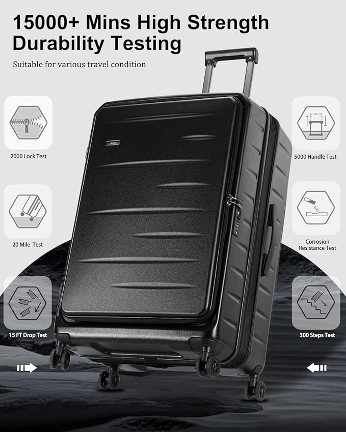 Expandable Checked Luggage, 28 Inch Luggage with Spinner Wheels, Lightweight ABS+PC Hard Shell Large Suitcase with Top Opening, TSA Lock (Black, 1PC)