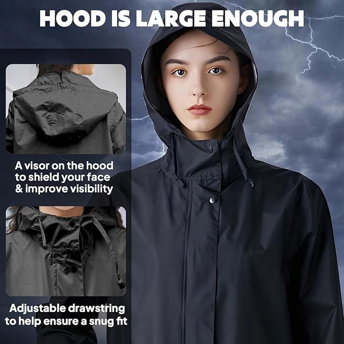 ANYOO Waterproof Rain Poncho Lightweight Reusable Hiking Hooded Coat Jacket for Outdoor Activities
