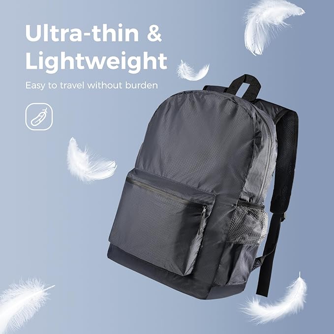 pack all 20L Lightweight Packable Backpack, Water Resistant Foldable Backpack, Travel Hiking Daypack with Waterproof Zippers (Navy Blue)