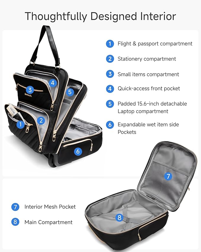 LUGGEX Underseat Carry On Luggage with Wheels, Stylish Lightweight Under Seat Luggage, Soft Sided Personal Item Suitcase for Short Trip (Chestnut Black, 16 Inch)