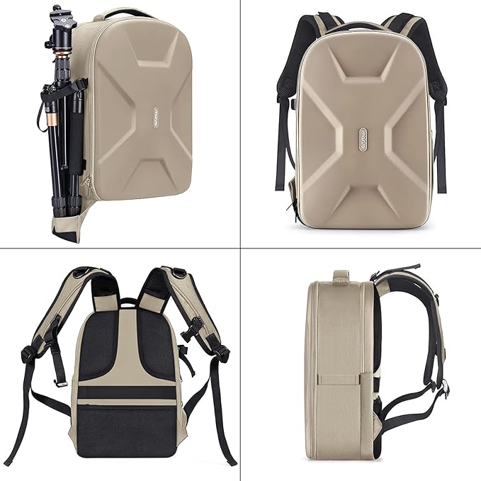 MOSISO Camera Backpack, DSLR/SLR/Mirrorless Photography Camera Bag 15-16 inch Waterproof Hardshell Case with Tripod Holder&Laptop Compartment Compatible with Canon/Nikon/Sony, Camel