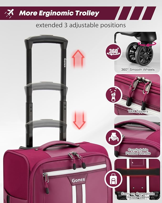 Gonex 16 inch Underseat Carry On Luggage with Spinner Wheels, Water Resistant PVC Wheeled Travel Bag Airline Approved, Softside Small Rolling Personal Item Suitcase for Men Women, Purple