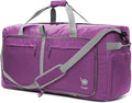 Bago Large Foldable Duffel Bags for Traveling Women & Men - 120L Packable Duffle Bag for Travel with Shoe Compartment - Water Repellant, Heavy Duty, Lightweight Folding & Collapsible (Purple)
