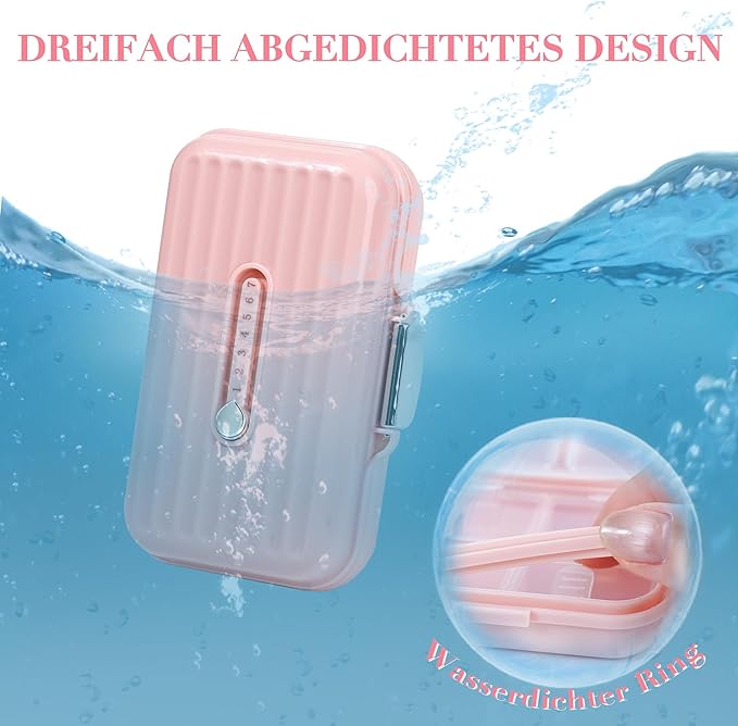 Travel Pill Organizer Box with Medicine Labels, 7 Compartments Portable Pill Case, Daily Medication Organizer Storage Pill Container for Pocket Pharmacy(Pink, L)