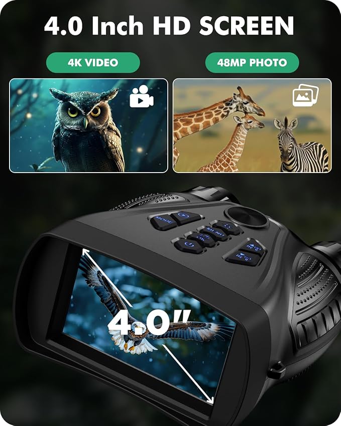 Night Vision Goggles, 4K Night Vision Binoculars, 4" HD Screen Binoculars, 10X Digital NightVision for Adults, 4000mAh Battery Gray, 9 Gear Infrared with 32GB TF Card