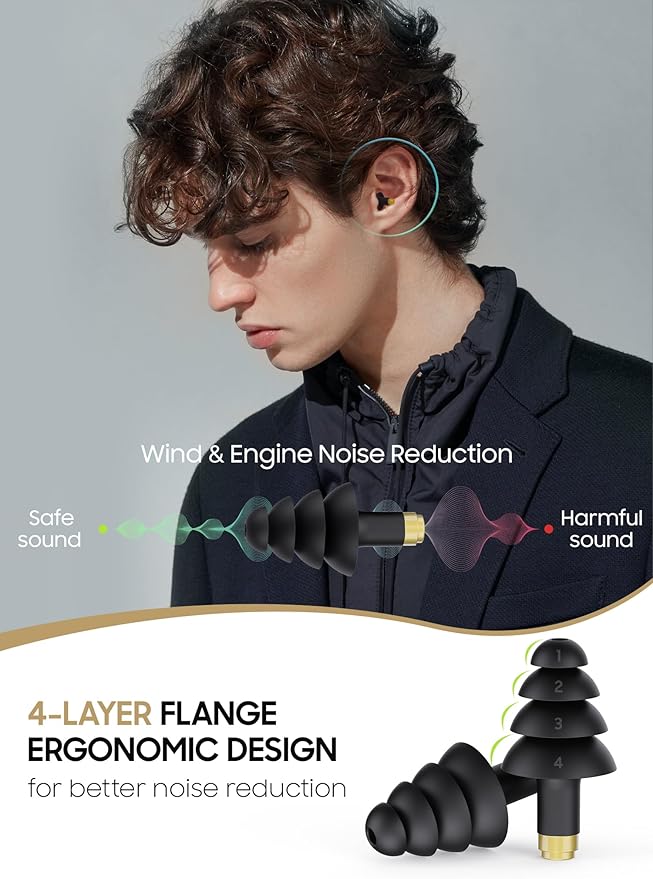 Motorcycle Ear Plugs, 2 Pairs Reusable Silicone, 26dB Wind Noise Reduction & Ear Protection Earplugs with Safety Cord & Travel Case, Comfort Fit for Motorbike, Highway Riding, Touring & Shooting