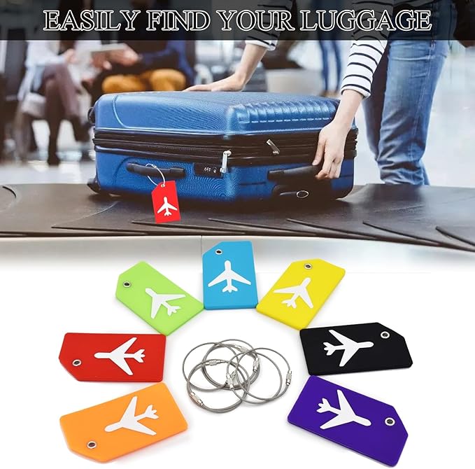 7 Pack Silicone Luggage Tag Baggage Handbag Travel Suitcase Tags with Name ID Card Perfect to Quickly Spot Luggage Suitcase (Yellow