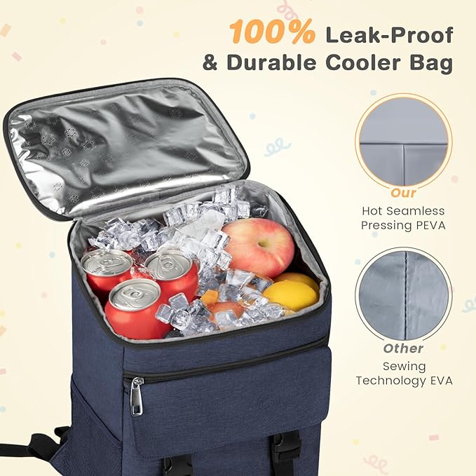 Cooler Backpack Soft Insulated Leak Proof 50 Cans Insulated Backpack Cooler Portable Picnic Camping Beach Hiking BBQ Lunch Backpack for Men and Women - Blue