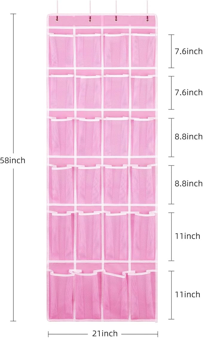 Hanging Shoe Organizer 2Pack, Over The Door Shoe Rack with 24 Mesh Pockets - Pink (2pack), Size: 58x21 Inch