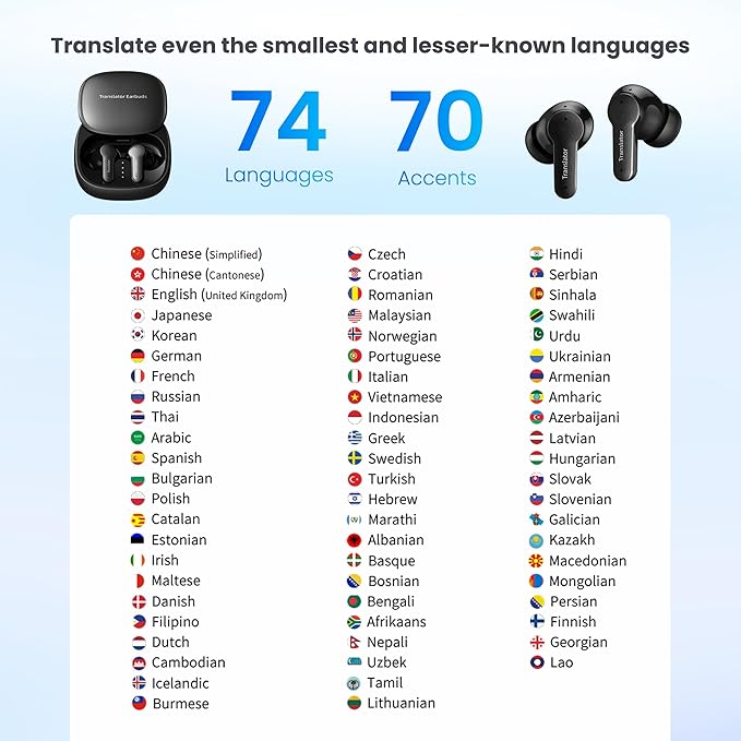 Offline AI Translator Earbuds M3 Language Translator Device Translation Earbuds Real Time Support 144 Languages No Subscription Required (with Lifetime Free Offline Translation Black)