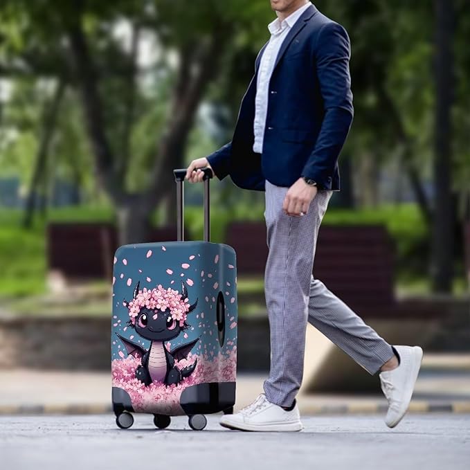Dragon Suitcase Cover for Luggage Elastic Spandex Luggage Covers Protector Scratch Resistant Travel Baggage Case with Invisible Zip Fits 18-32 Inch Cherry Blossom Suitcase Decorate