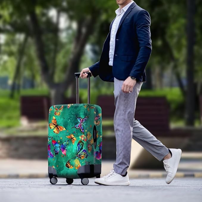 Butterflies Print Baggage Covers for 22-25 Inch Anti Scratch Luggage Protector for Women Girls Boys Non Slip Spandex Suitcase Cover Colorful Luggage Cover