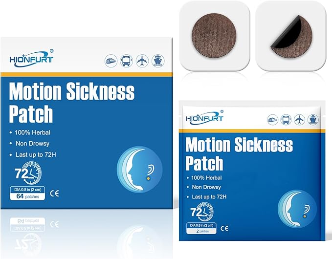 64ct Motion Sickness Patches – Sea Sickness Patches for Cruise, Car, Airplane, and Other Travel – Non-Drowsy, Effective, Lasts 72 Hours