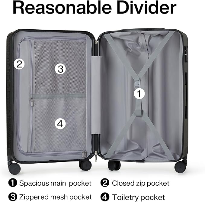 Hanke Luggage Sets 3 piece Carry On Luggage with Wheels PC Hard Shell Suitcases Lightweight Checked Travel Luggage Large Travel Suitcase Woman Men 20/24/29 Inch(Jet Black)