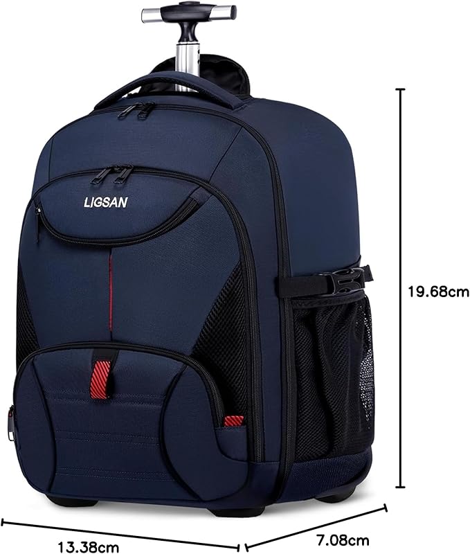 Rolling Backpack for Adults, 17inch Laptop Travel Backpack with Wheels Waterproof Roller Backpacks for Women Men Student Large College Business Suitcase Carry on Luggage Bag Wheeled Bookbag, Blue