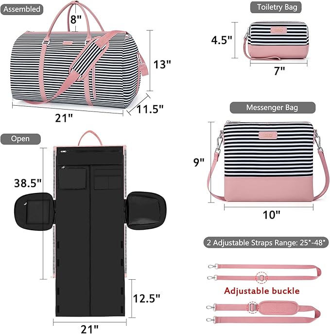 Convertible Garment Duffel Bag for Travel - Carry On Garment Bags With Toiletry Bag Large Weekender Bag for Men Women 2 in 1 Hanging Suitcase Suit Travel Duffel Overnight Bags 4pcs Set